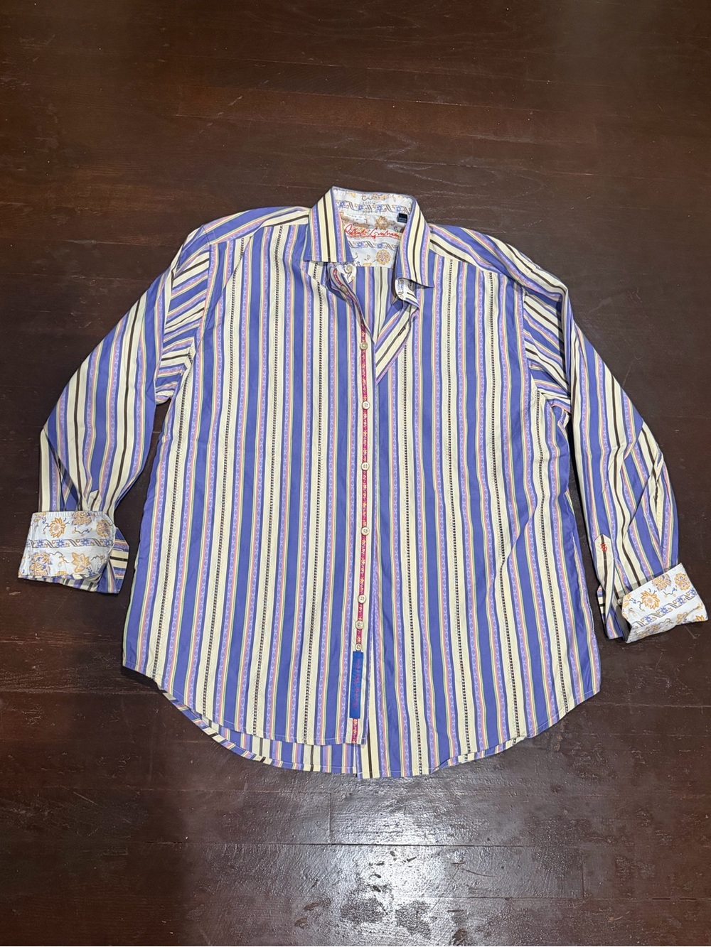 Robert graham Striped Blue & cream yellow Men's Button-Up Shirt